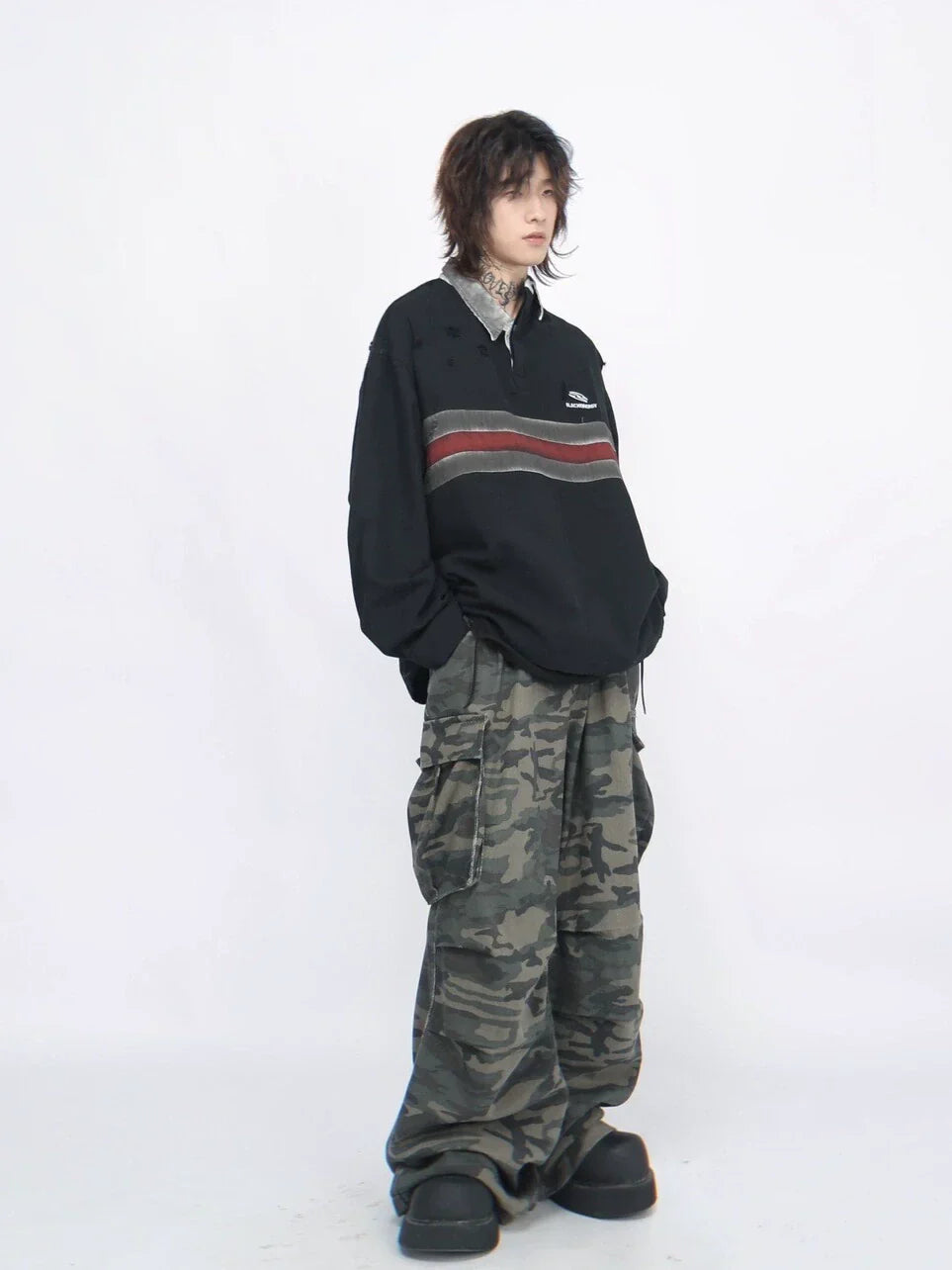 Irregular Long Sleeve Polo Sweatshirt