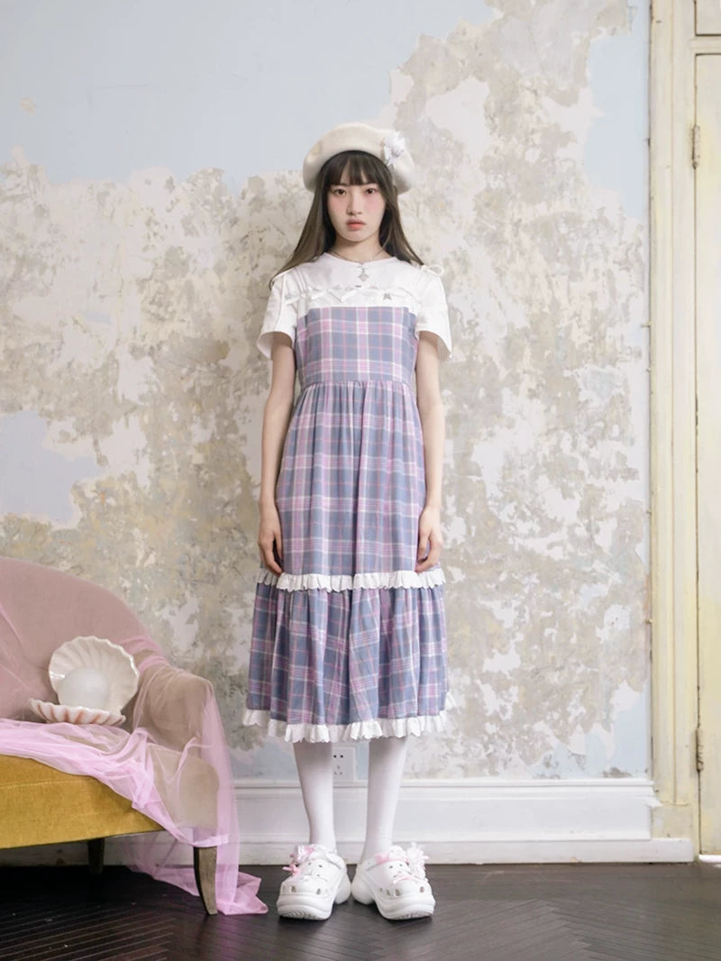 Bow Check Lace Camisole Dress
