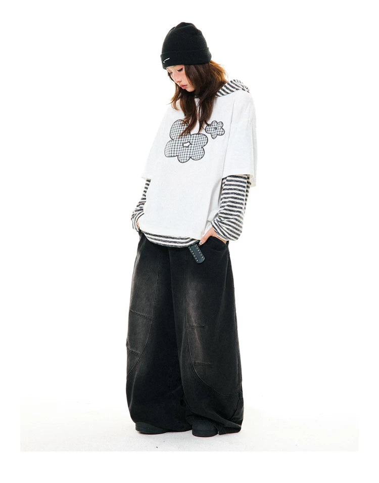Flower Graphic Layered-Look Hoodie