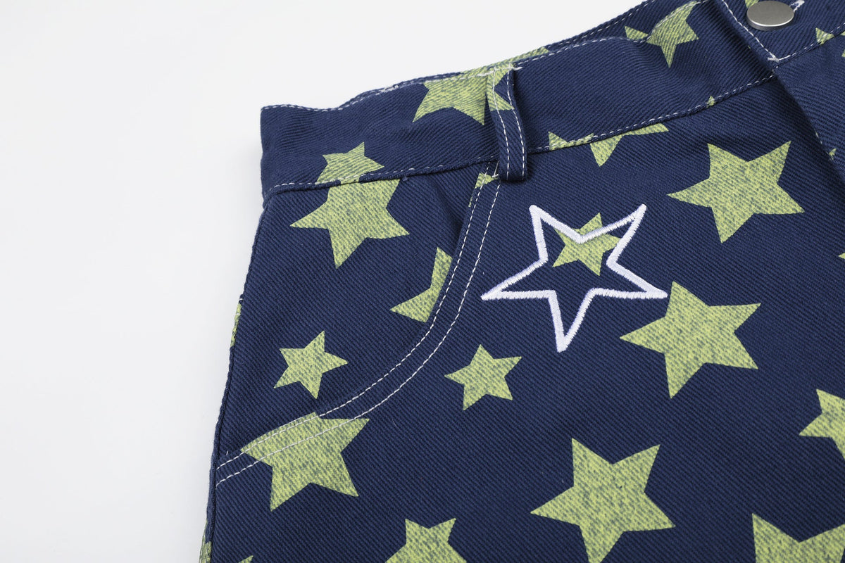 Star Print Denim Jort