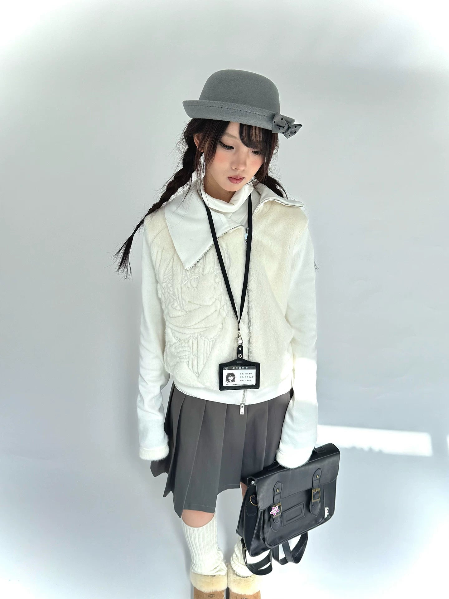 Fleece Embroidery Asymmetrical Zipper Jacket
