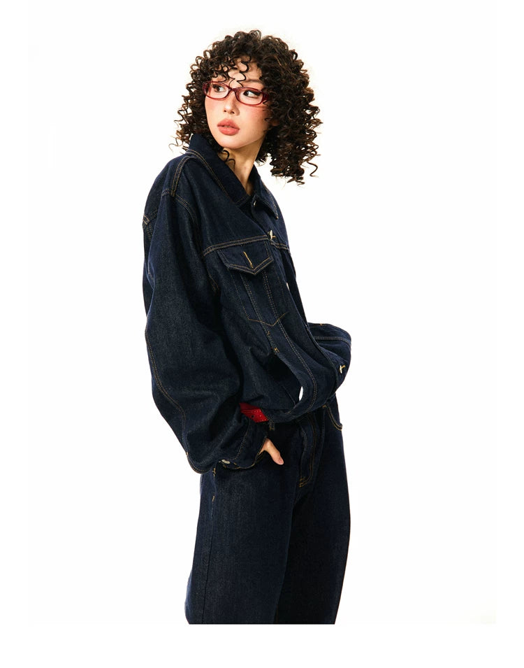 Button Oversize Denim Jacket & Wide Leg Denim Jeans Setup