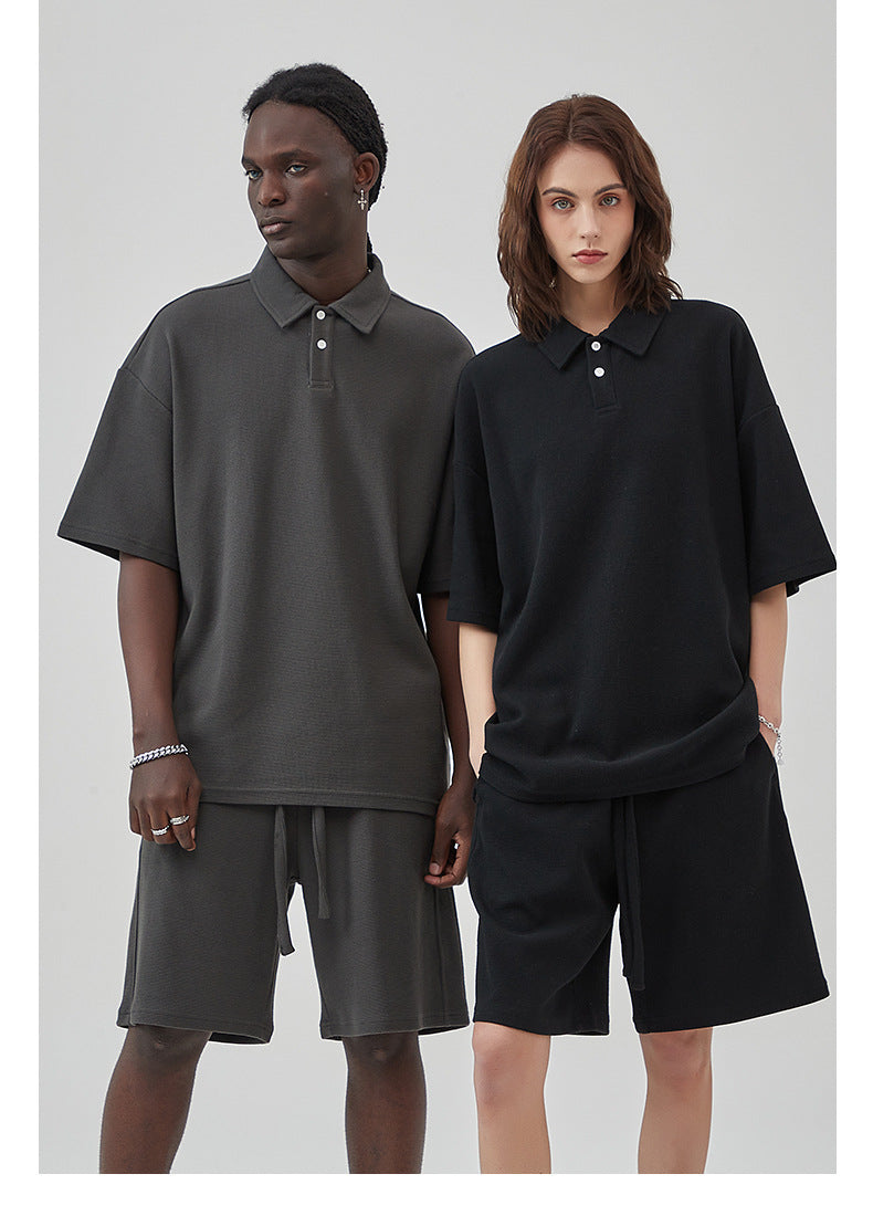 Oversize Waffle Polo Shirt & Waffle Shorts Setup