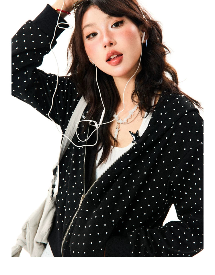 Polka Dot Zipper Hoodie