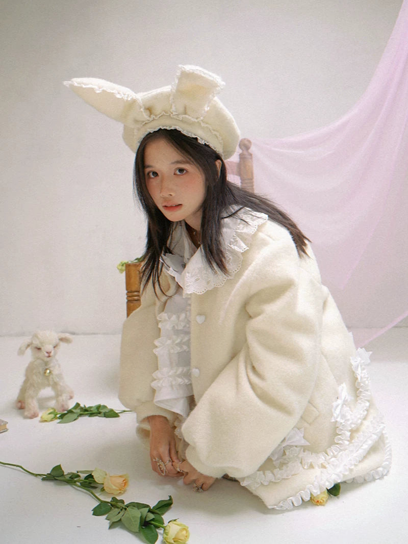Lace Bow Puff Sleeve Coat