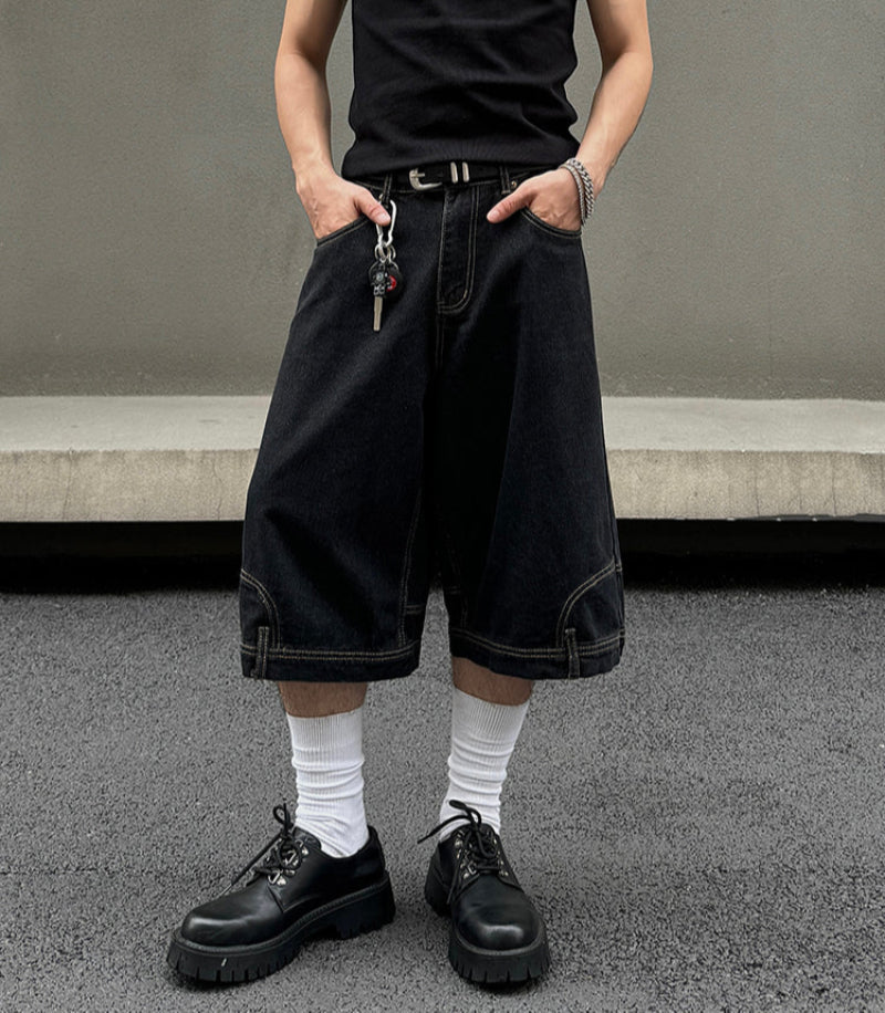 Reversed Design Straight Denim Short & Denim Jeans