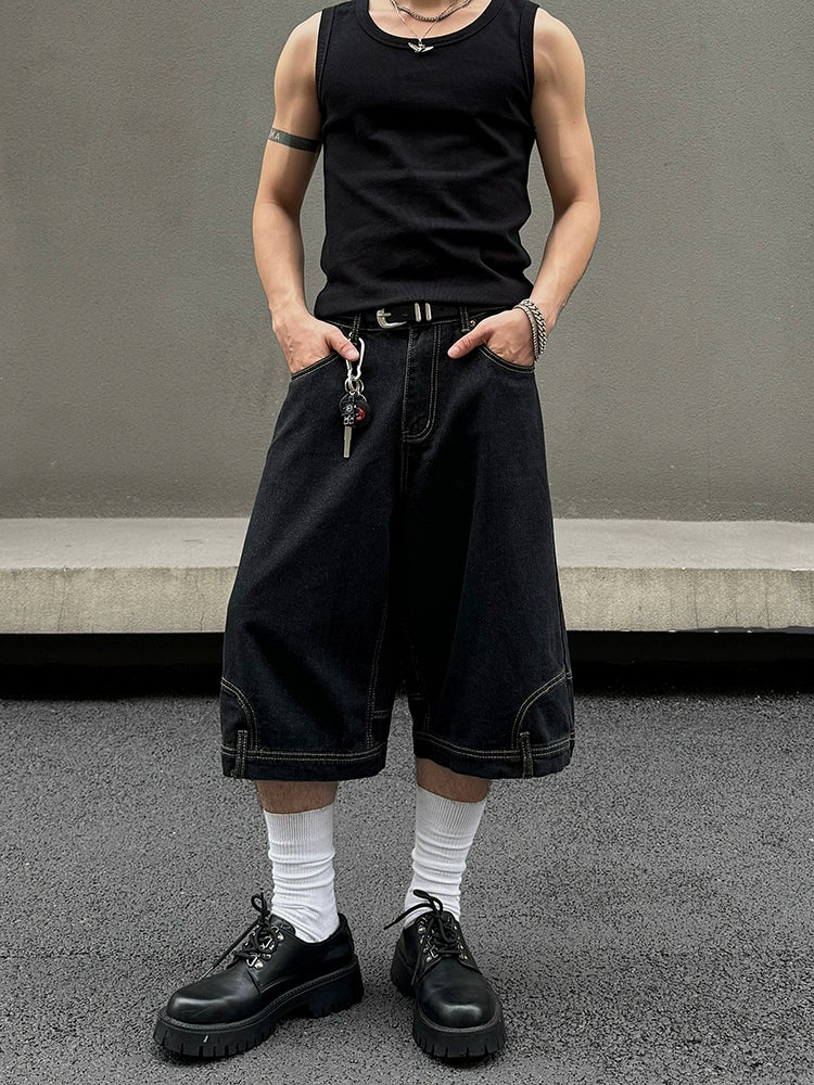 Reversed Design Straight Denim Short & Denim Jeans