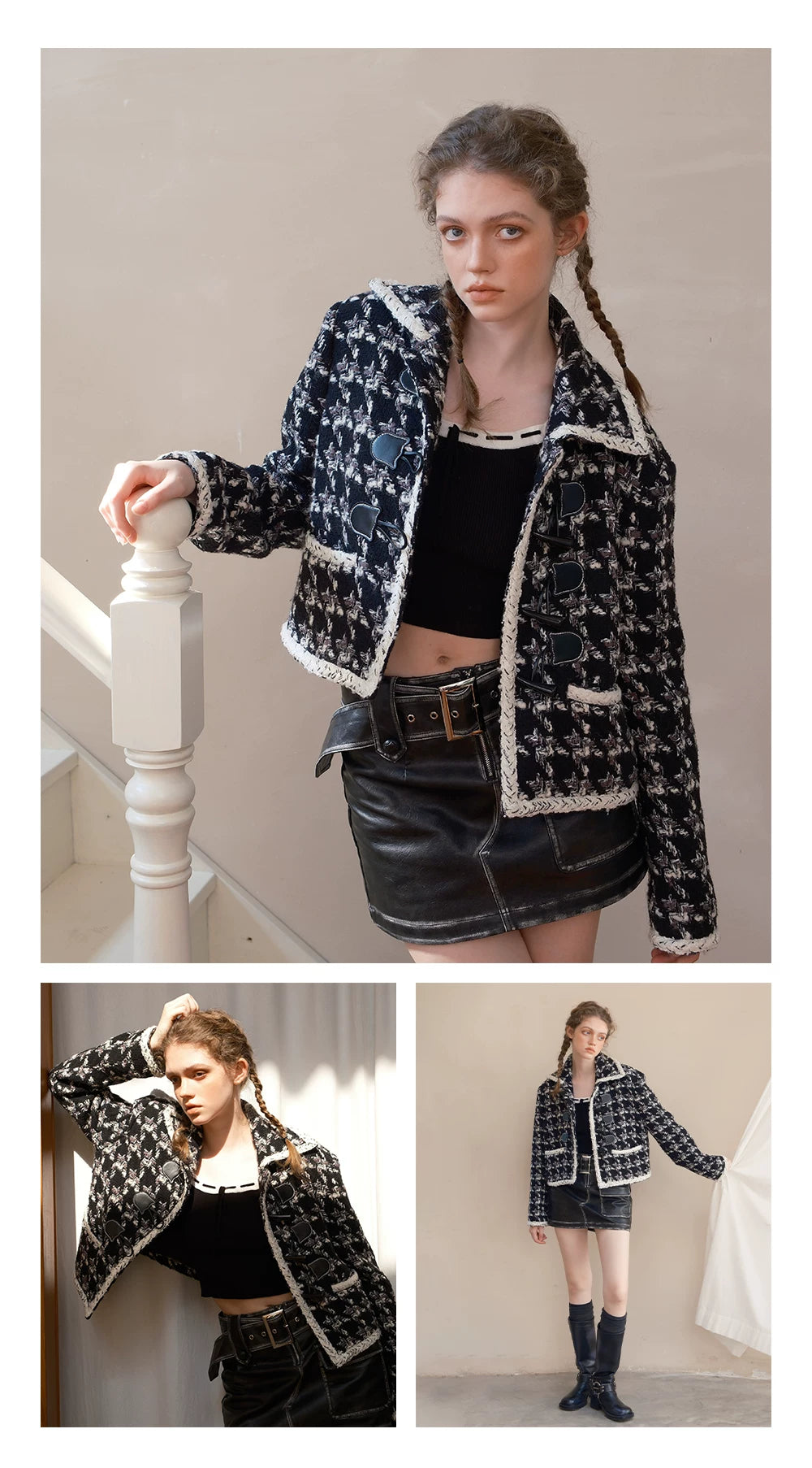 Short Plaid Wool Jacket