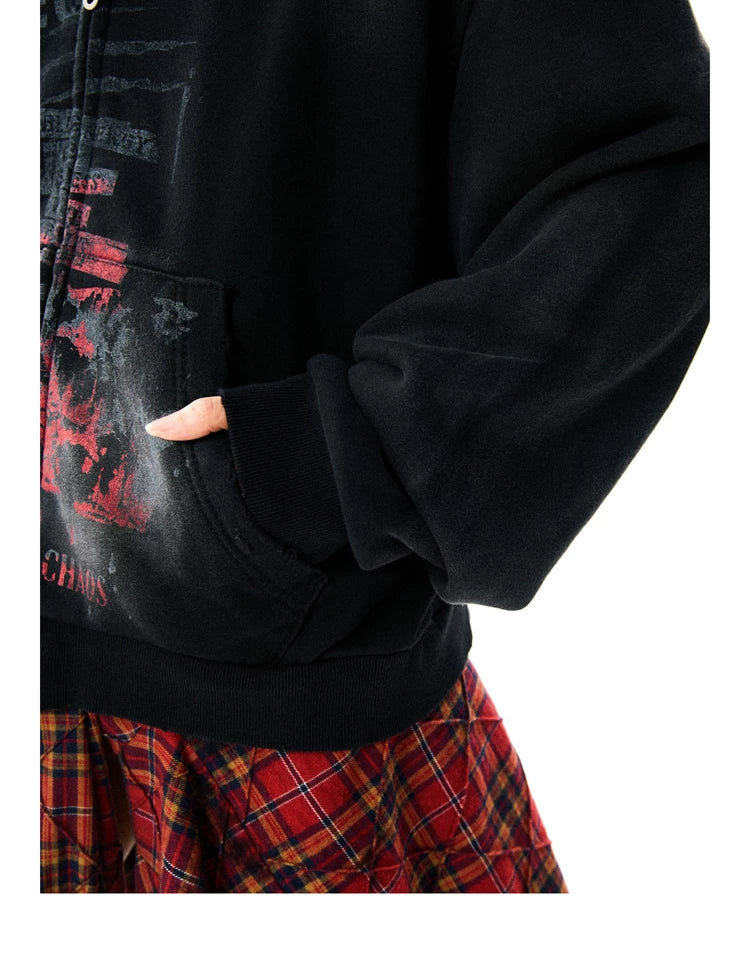 Paint Splash Graphic Print Oversize Zipper Hoodie