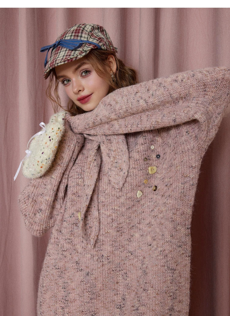 Robe longue ample à manches longues en maille avec capuche