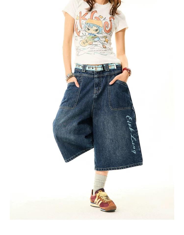 Wide-Leg Denim Shorts
