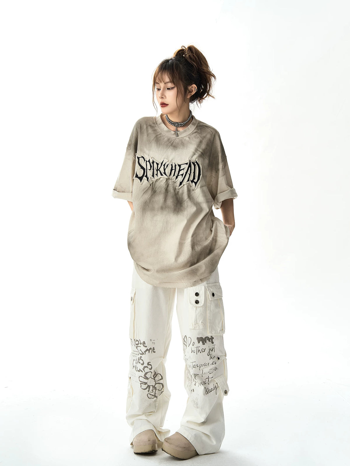 Washed Embroidery Short Sleeved T-Shirt