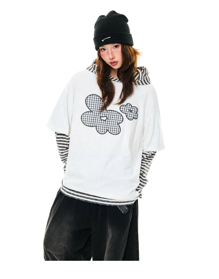 Flower Graphic Layered-Look Hoodie