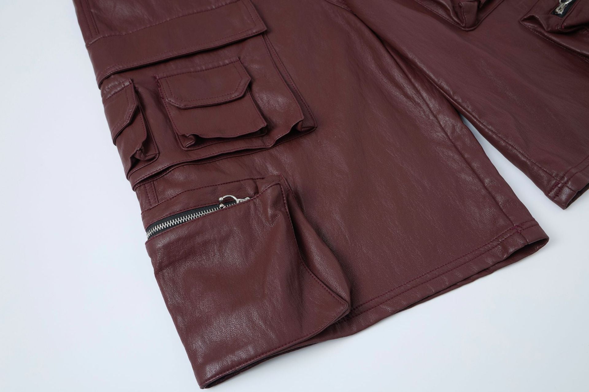 PU Leather Pocket Cropped Wide Leg Cargo Hahf Pants