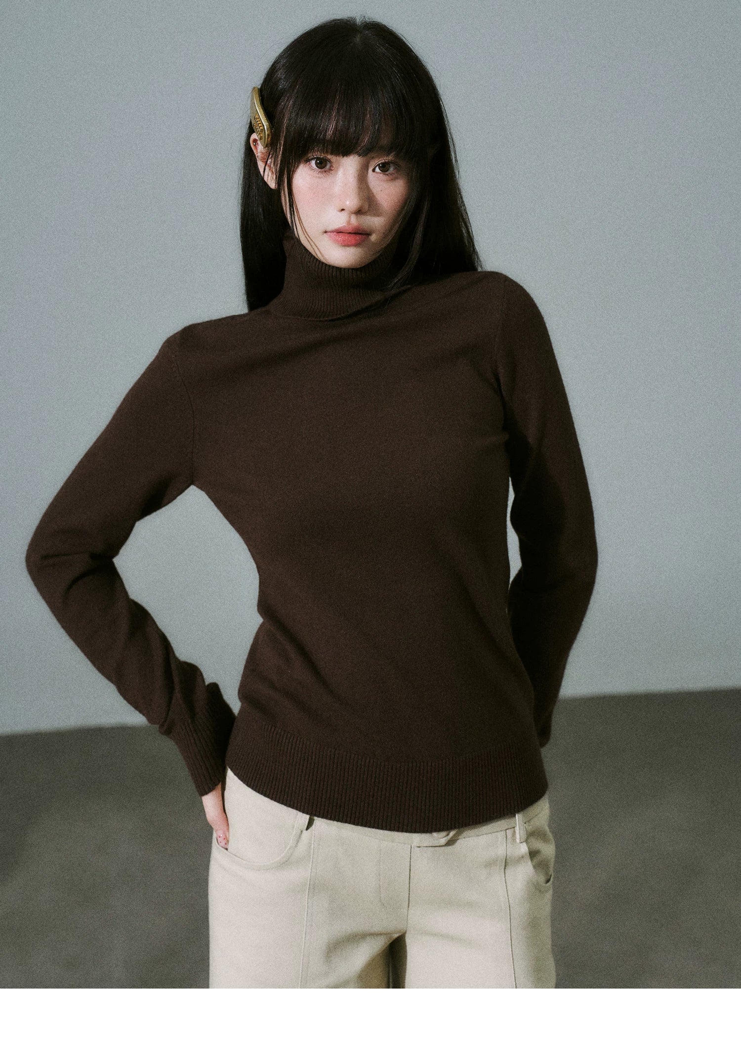 Stretch Warm High-Neck Knit Sweater