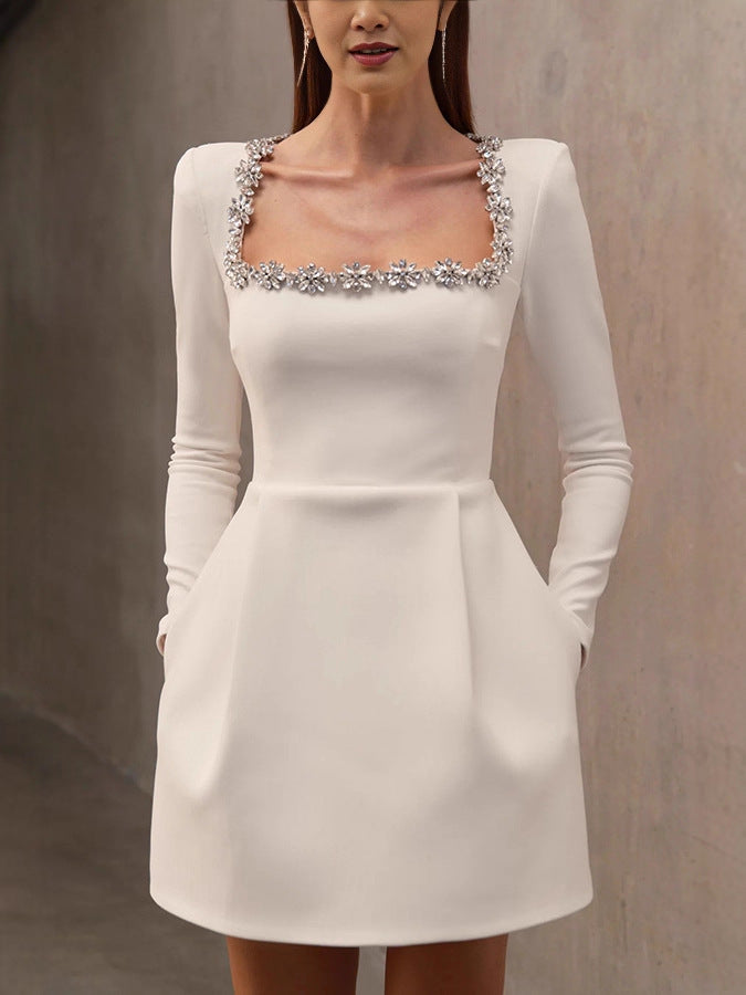 Elegant Square Neck Diamond Cut Dress