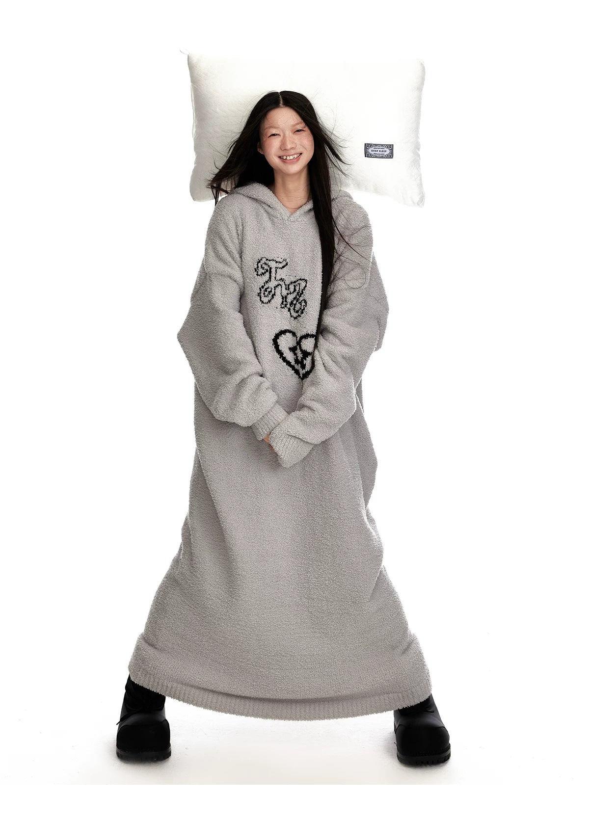 Fuzzy Hooded Knit Sweater Dress