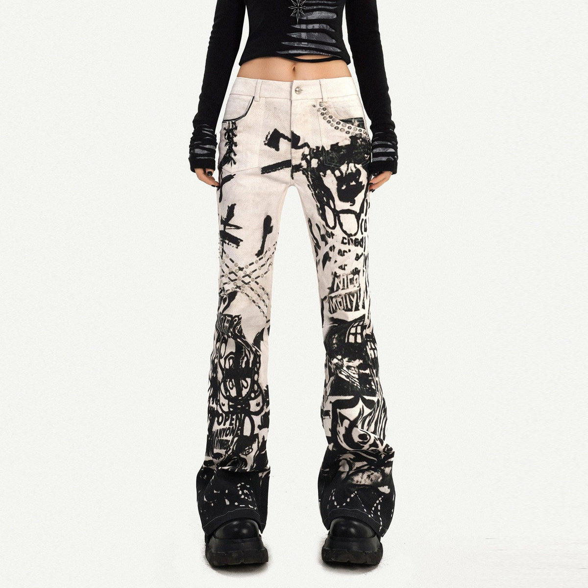 Ink Print Design Denim Jeans