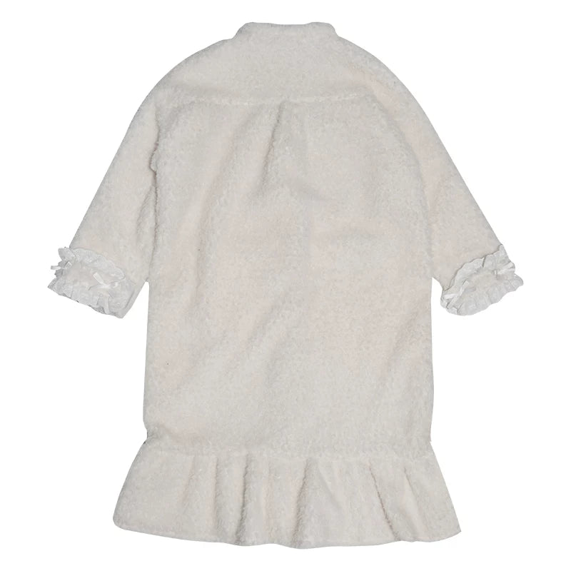 Plush Bow Ruffle Long Coat