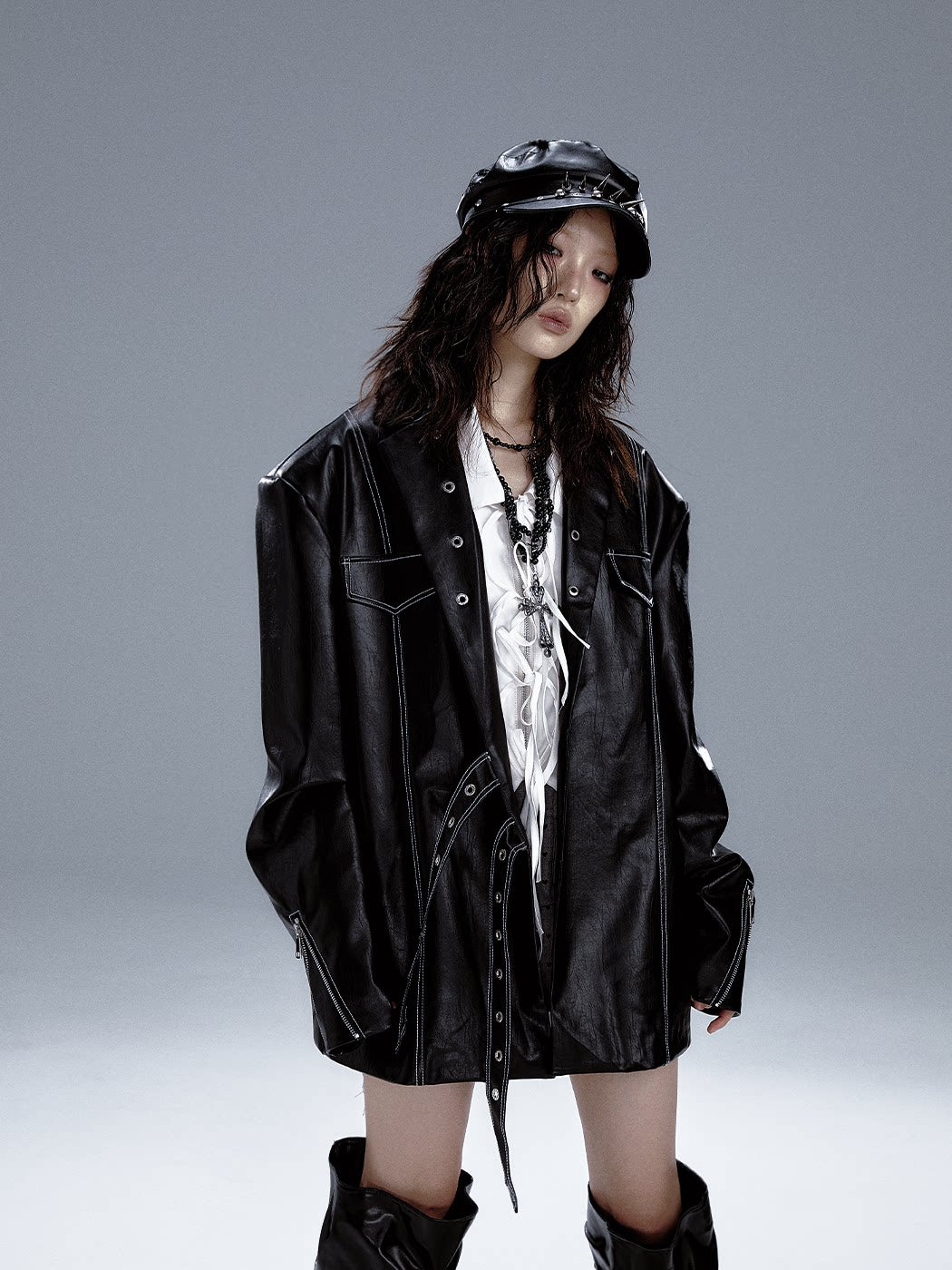 Metal Accents Heavy PU Leather Jacket