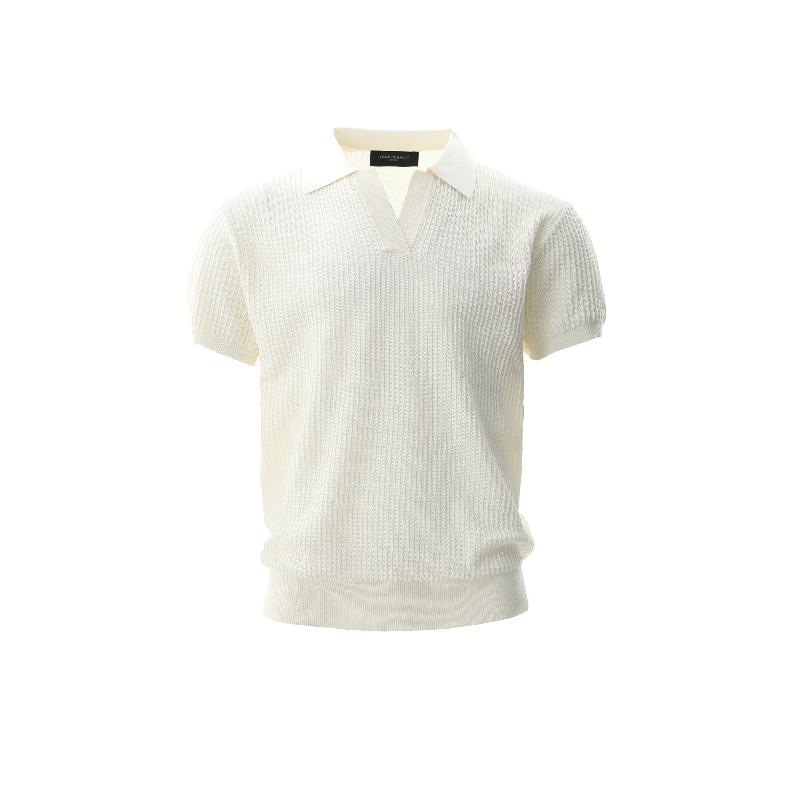 Striped Textured Summer Knit Short Sleeve Polo Shirt