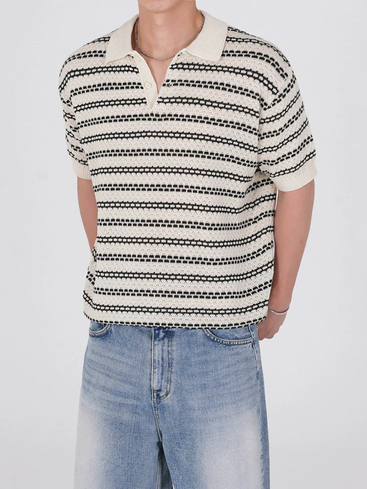 Striped Lightweight Short Sleeve  Knit Polo Shirt