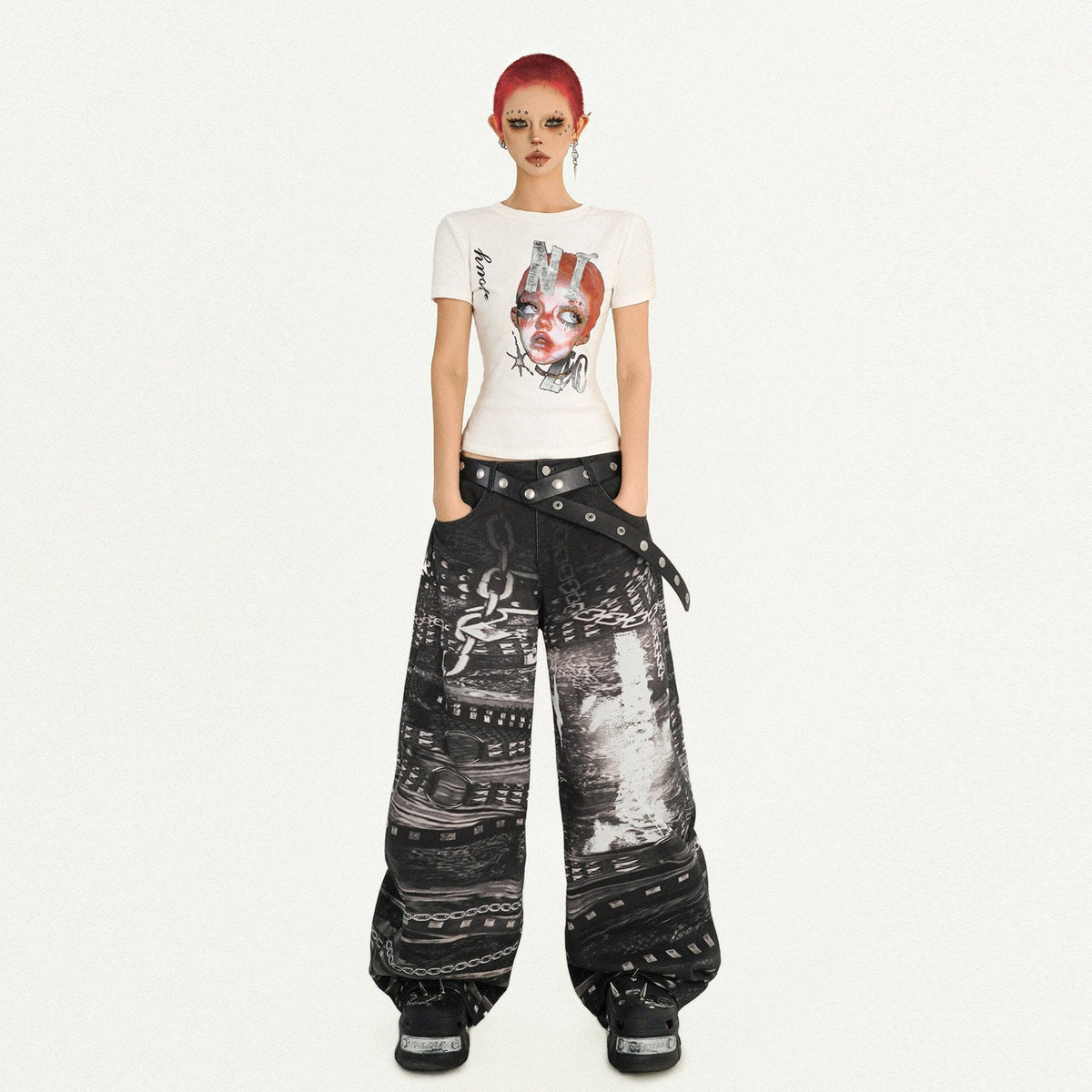 Portrait Print Fitted Short Sleeve T-Shirt