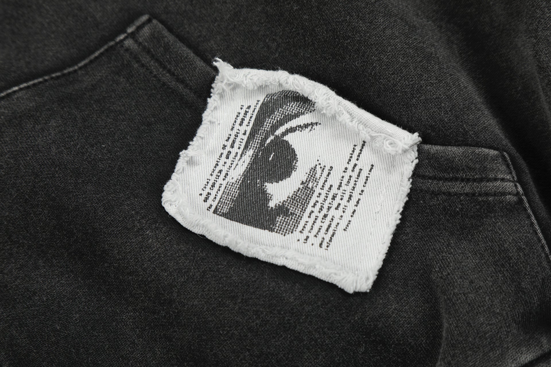 Washed Patch Logo Print Zipper Hoodie