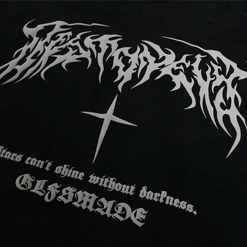 Sudadera con capucha patchwork de ante con estampado de letras de espuma