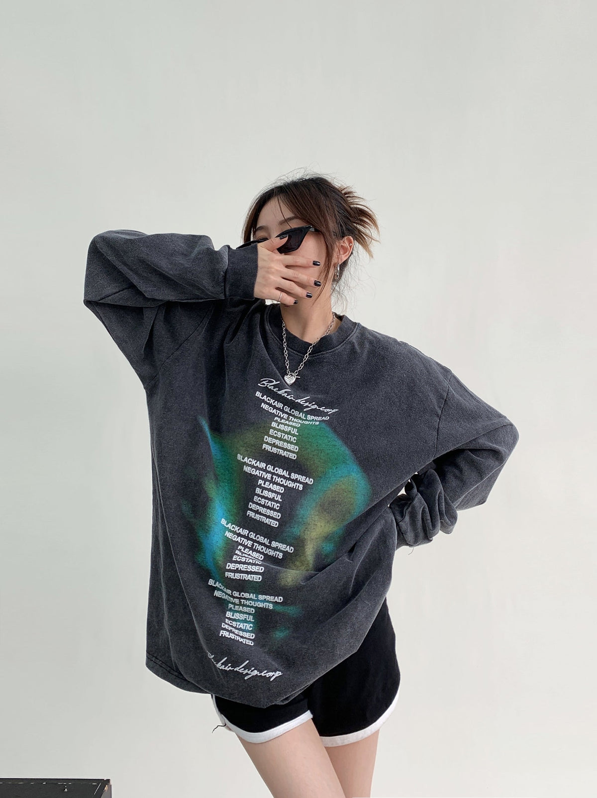 Letter Print Oversize Long-Sleeve Top