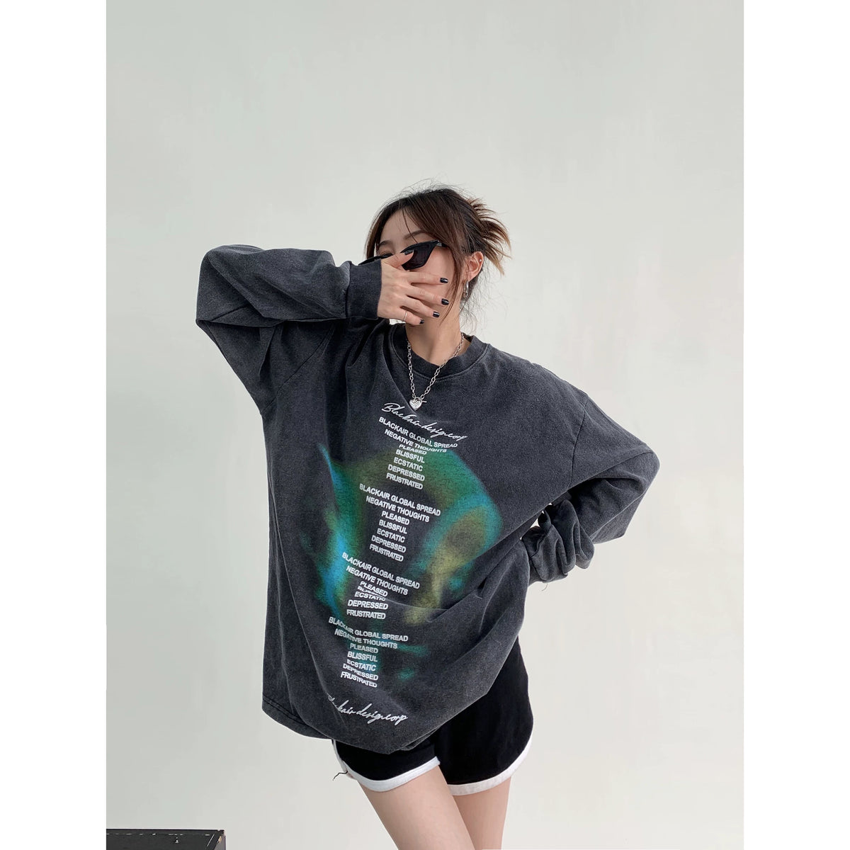 Letter Print Oversize Long-Sleeve Top