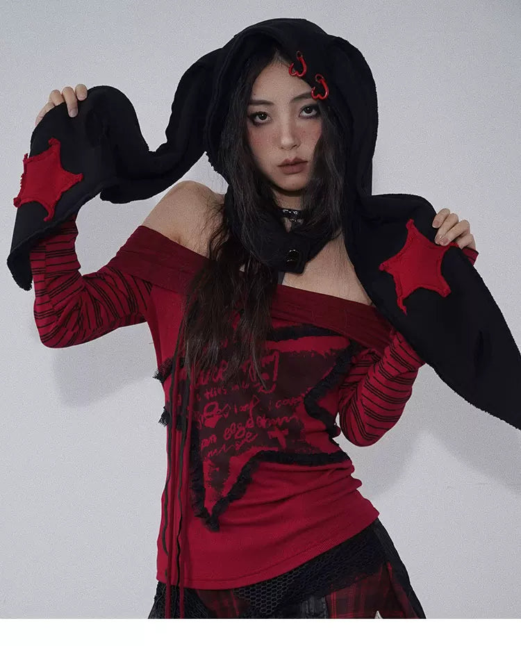 Red & Black Star Hat Scarf
