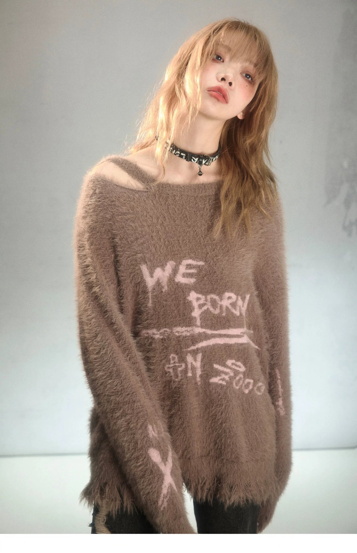 Graffiti Jacquard Oversize Pullover Knit Sweater