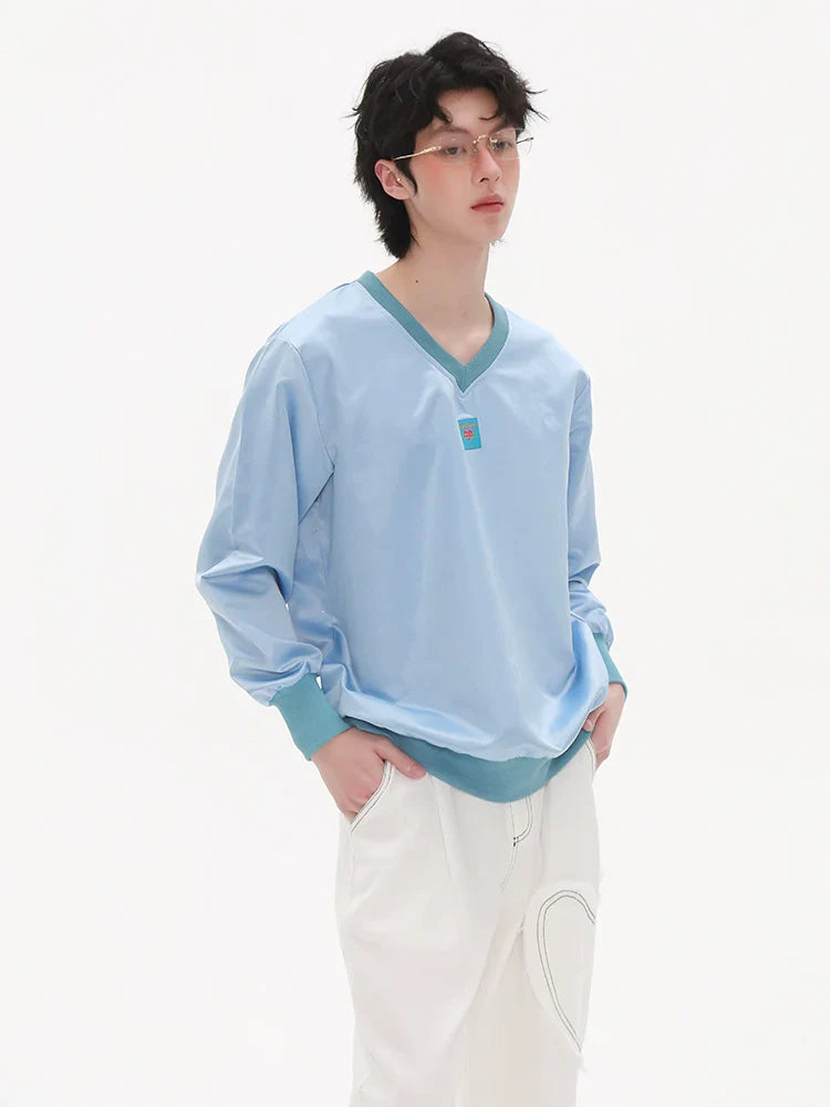 V-Neck Patch Embroidery Sweatshirt