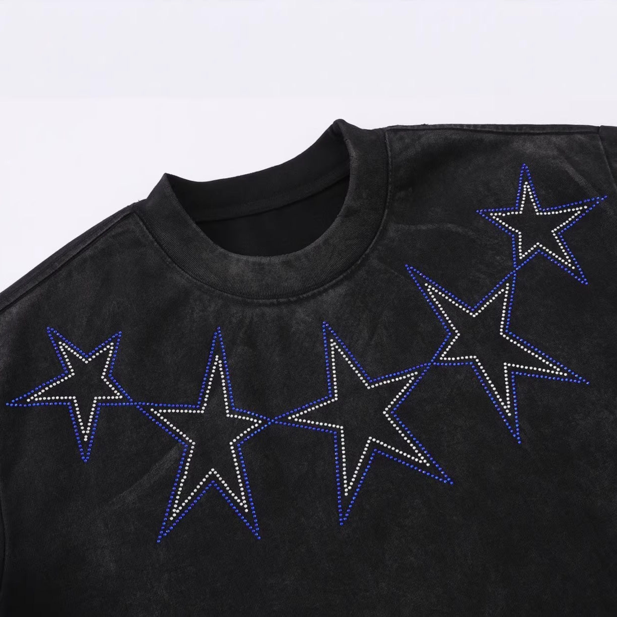 Star Rhinestone Dirty Dye Washed Short Sleeve T-Shirt