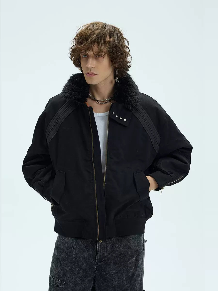 Detachable Fur Neck Zipper Jacket