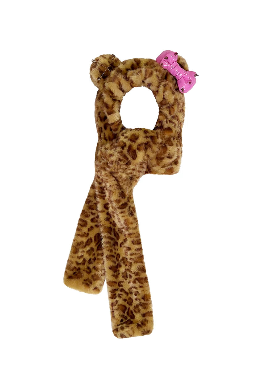 Bonnet écharpe pour chat à motif léopard