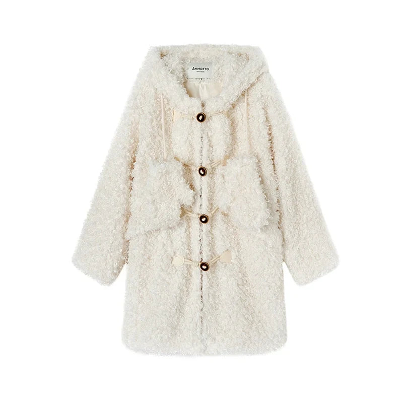 White Furry Sherpa Hooded Coat