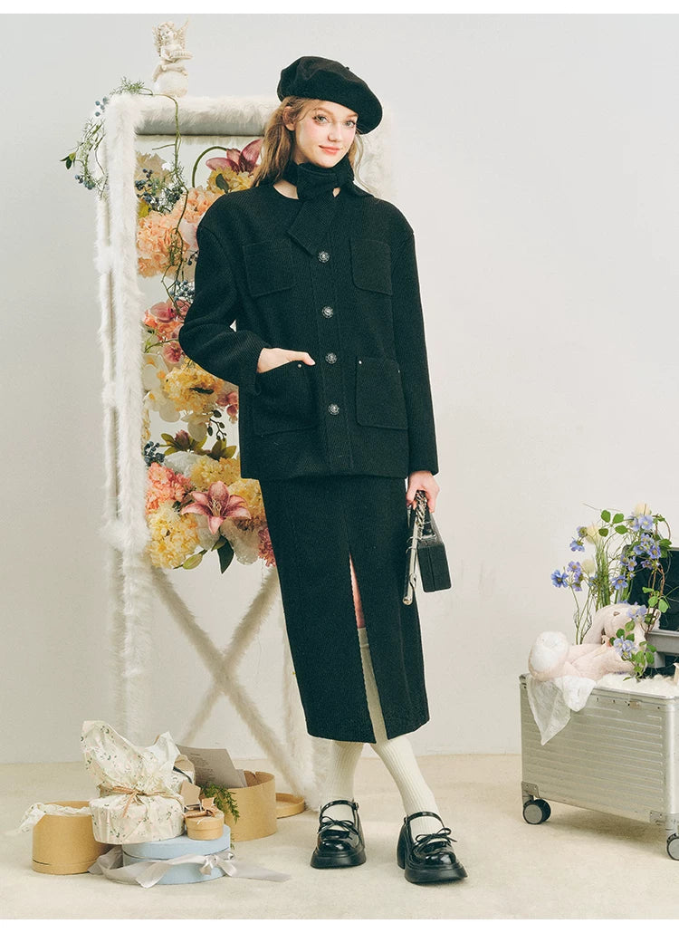 Oversize Corduroy Jacket & Ankle-Length Skirt Setup