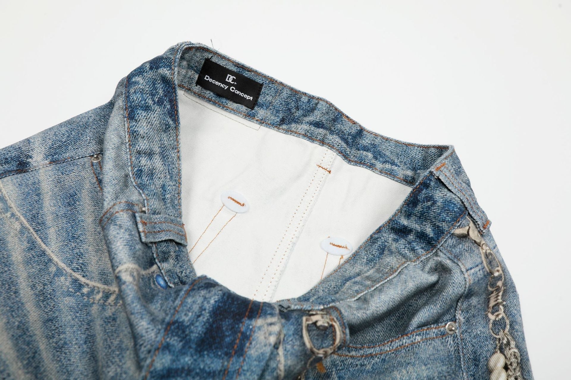 Digital Print Chain Wide Leg Denim Jeans