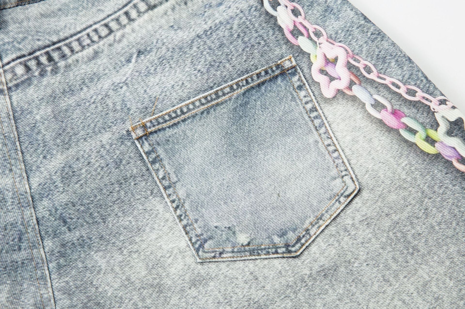 Washed Charm Patch Wide Leg Cropped Denim Jeans