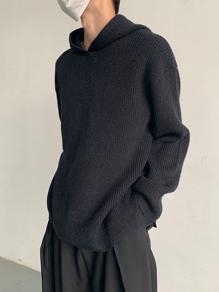 Hooded Wool Blend Pullover Knit Sweater