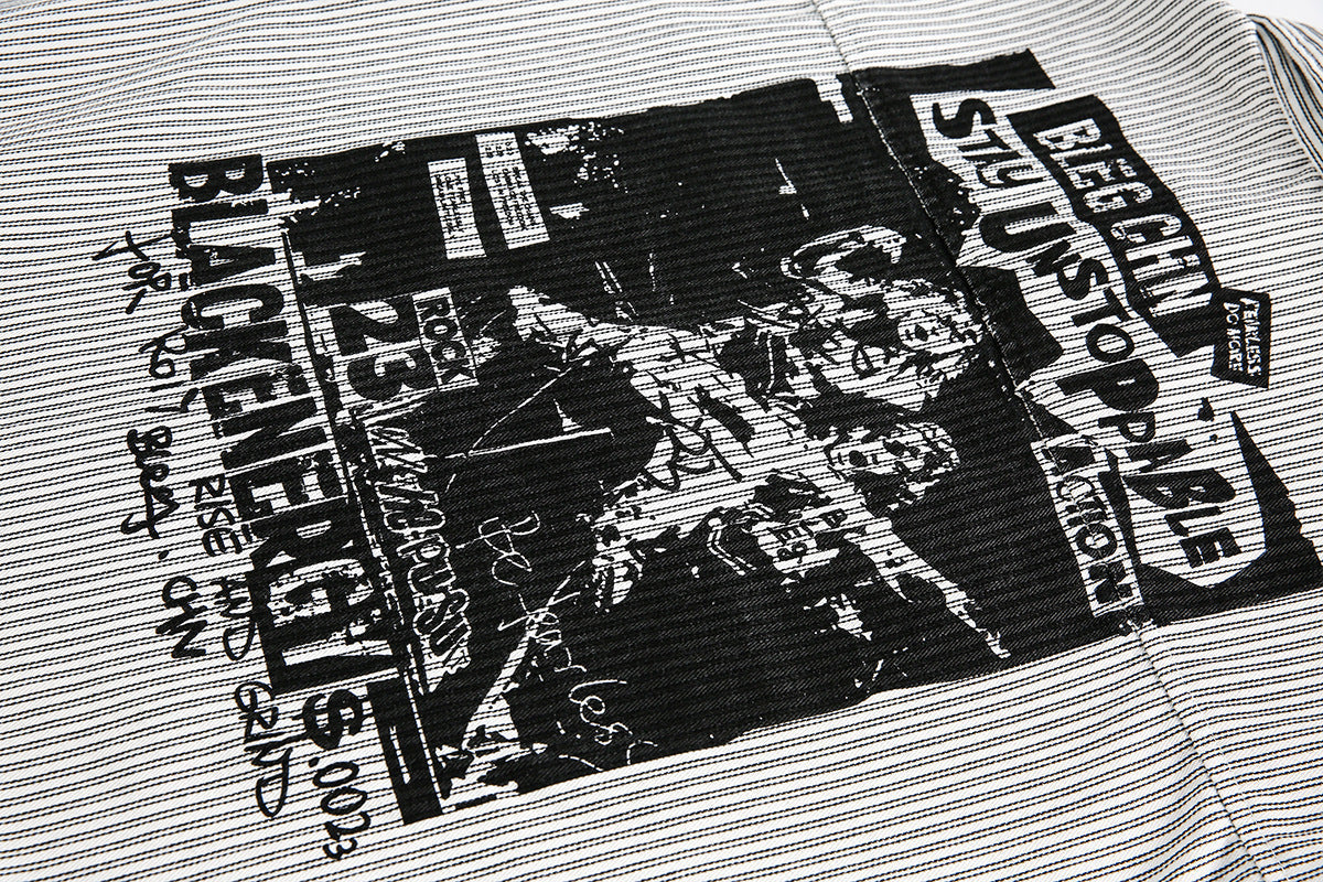 Camicia a maniche lunghe sfilacciata con stampa grafica a righe
