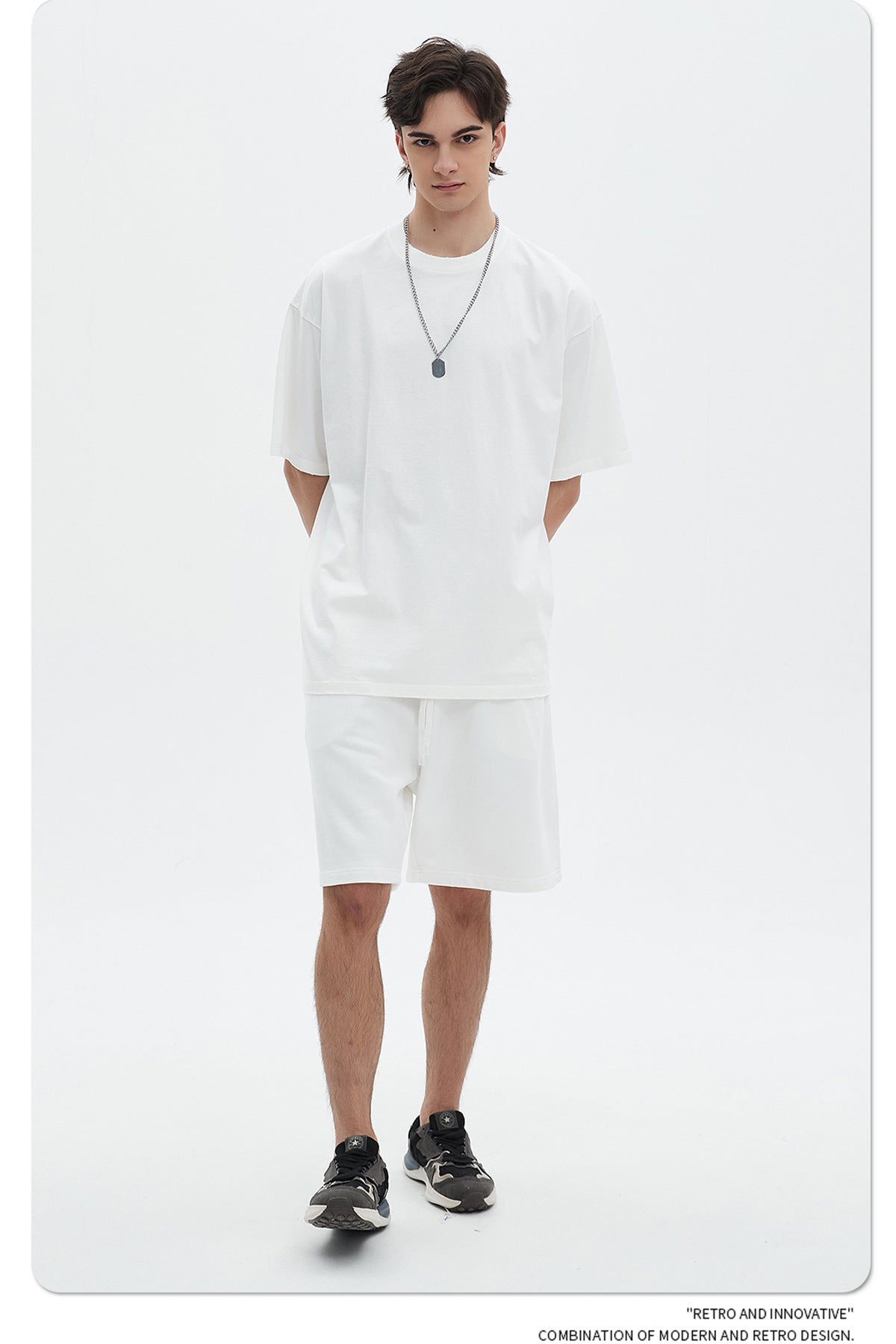 Washed Dyed Oversize Damage Short-sleeve T-shirt & Short Sweatpants Setup