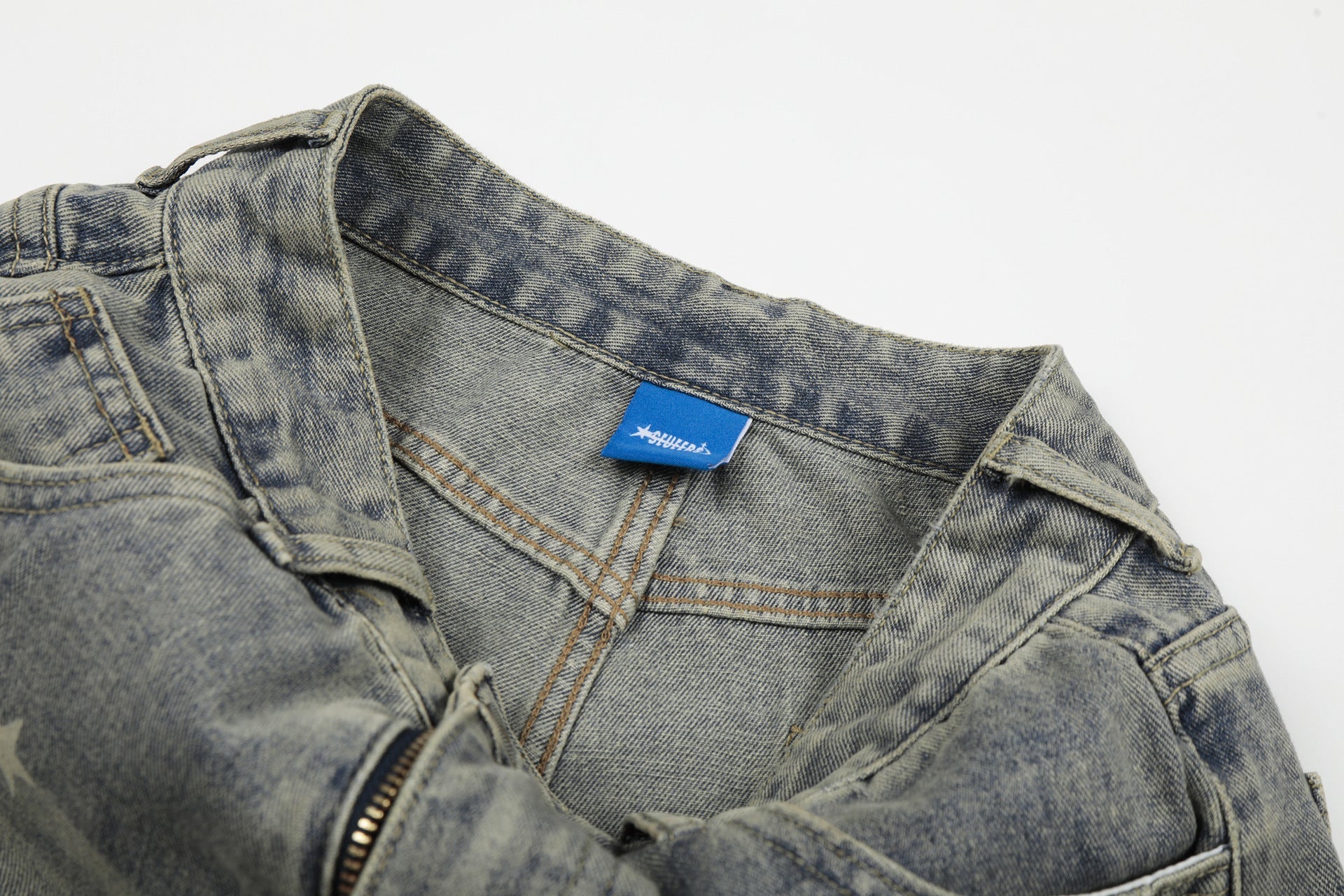 Curved Star Wide Leg Denim Short Pants