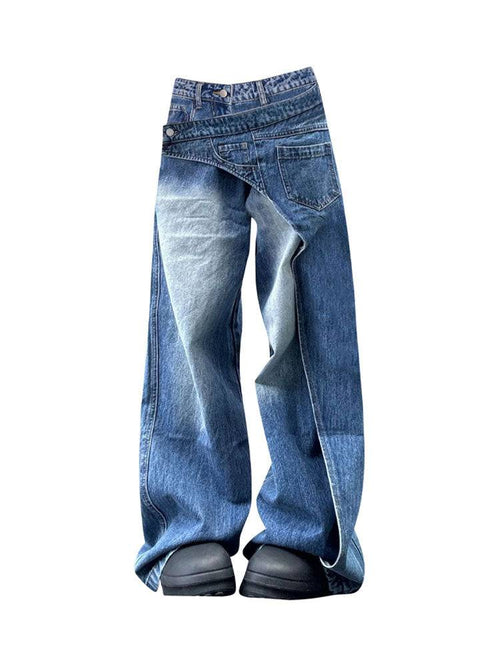 Jeans de diseño deconstruido fuera de lugar - S / Azul