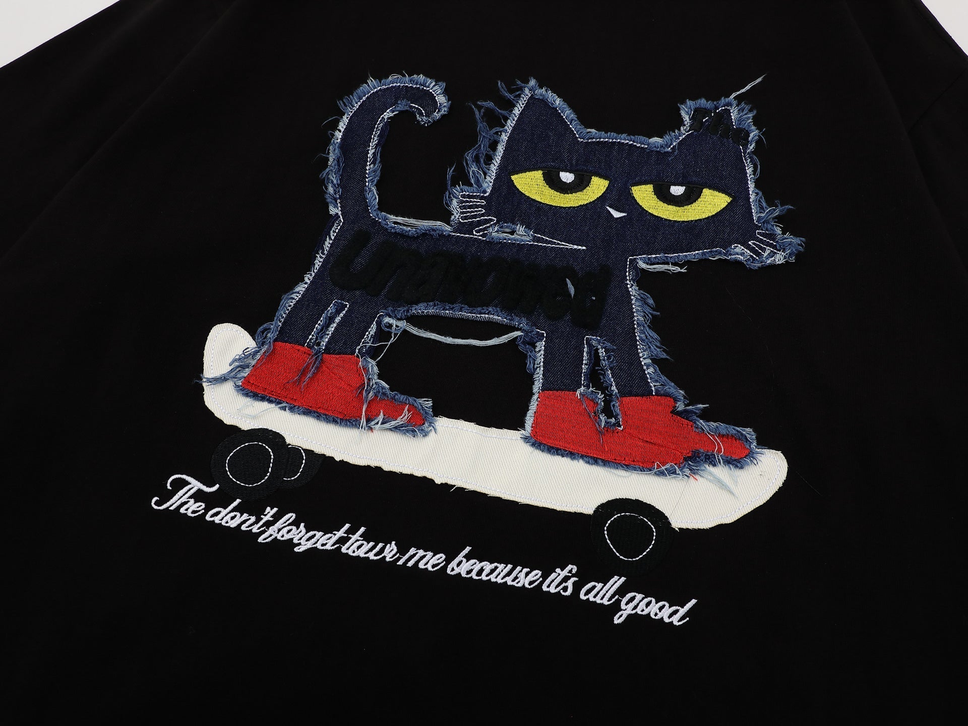 Cat Applique Embroidery Short Sleeve T-Shirt