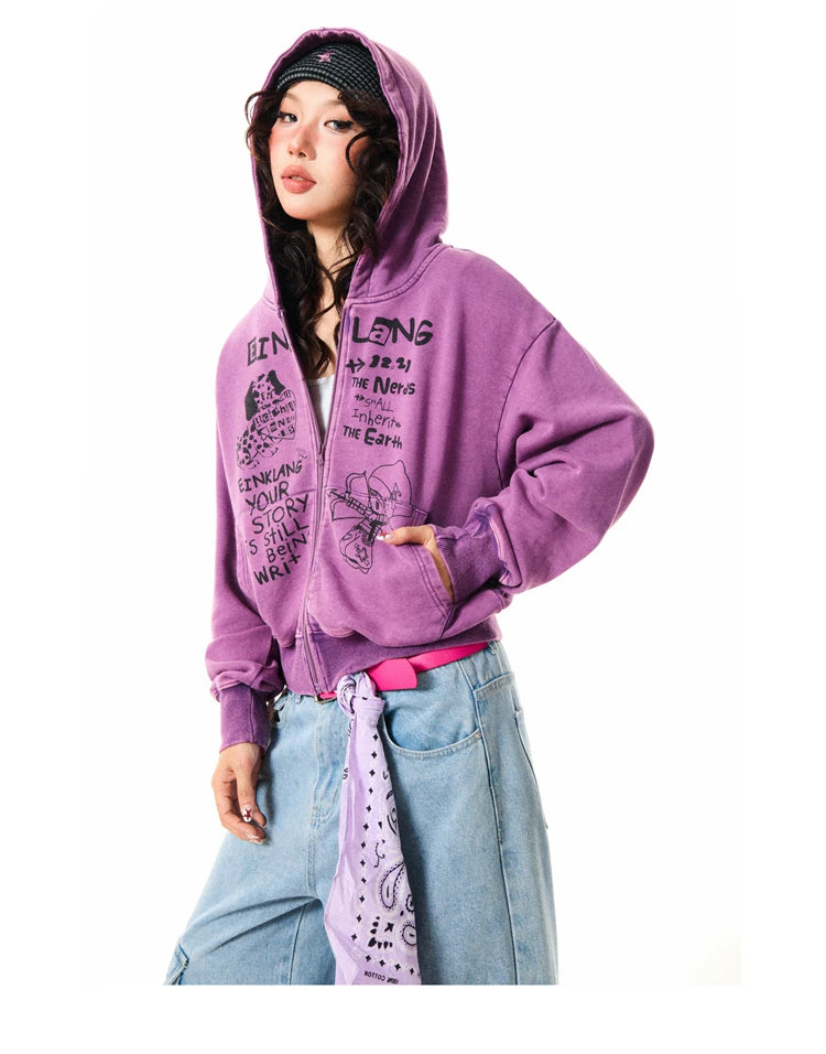 Letter Print Zipper Hoodie