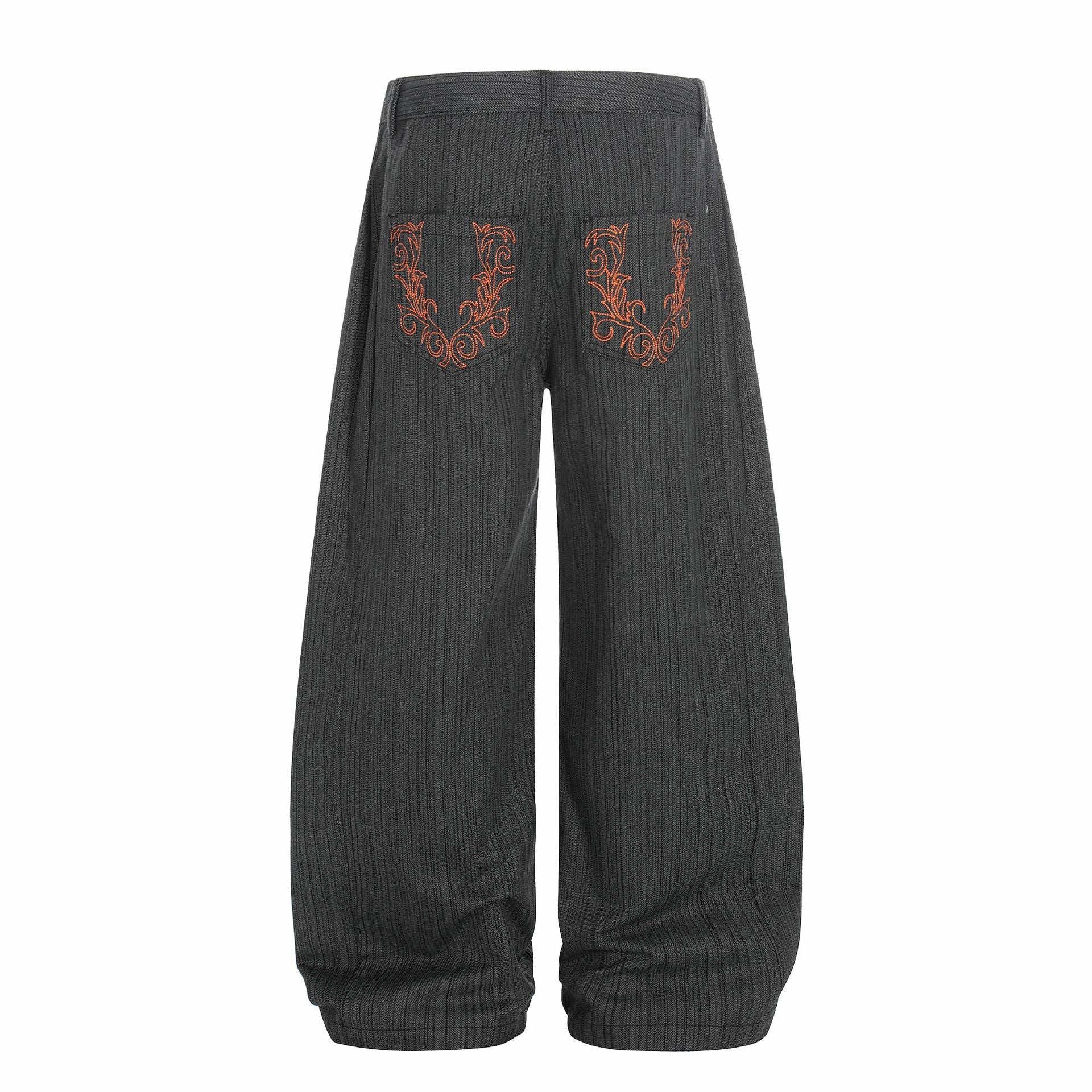 Stripe Embroidery Wide Leg Barrel Denim Jeans