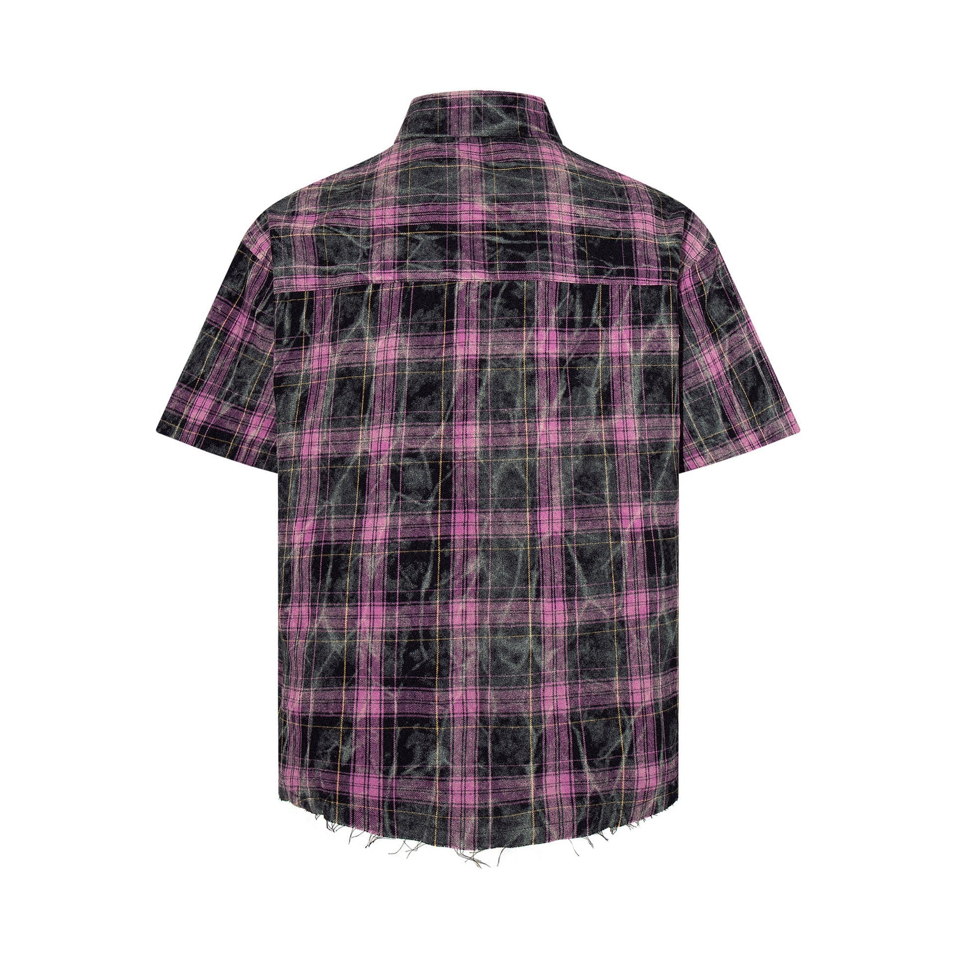 Washed Tie-Dye Plaid Short Sleeve Shirt